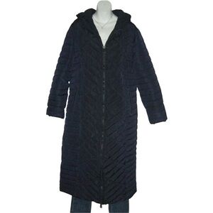 Elora Coat Puffer Long Full Length Warm Ski Winter Vacation Navy Blue Heavy Hood